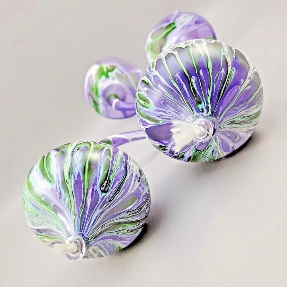 Flame Glow Oil Lamp Penco Hand Blown Glass Intertwined Stems Candle Purple Green
